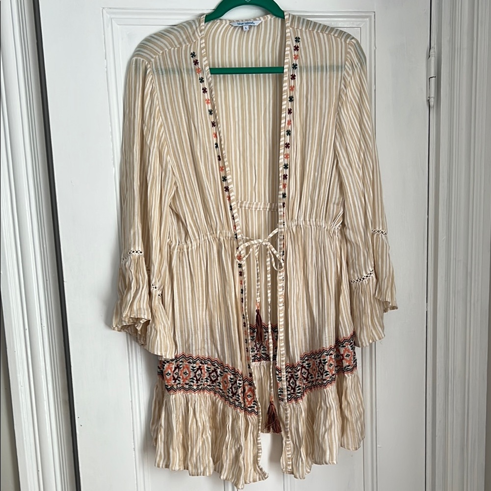 Blue Island Tan and White Striped CoverUp